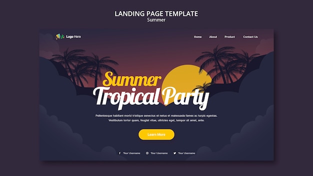 Free PSD summer party landing page template