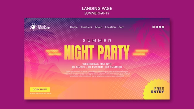 Free PSD summer party landing page template