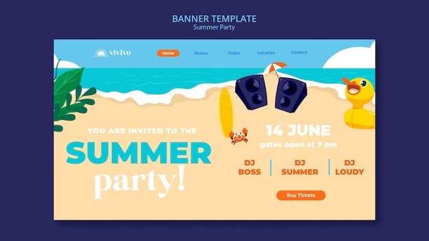 Free PSD summer party landing page template