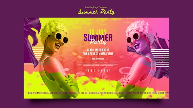 Free PSD summer party landing page template