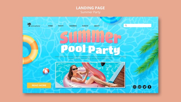 無料PSD 夏のパーティーのランディングページテンプレート