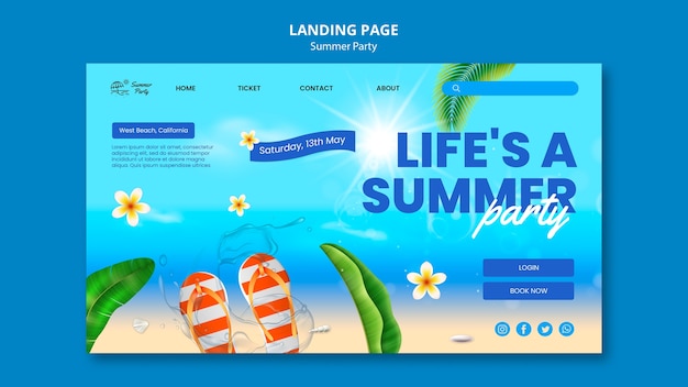 Free PSD summer party landing page template