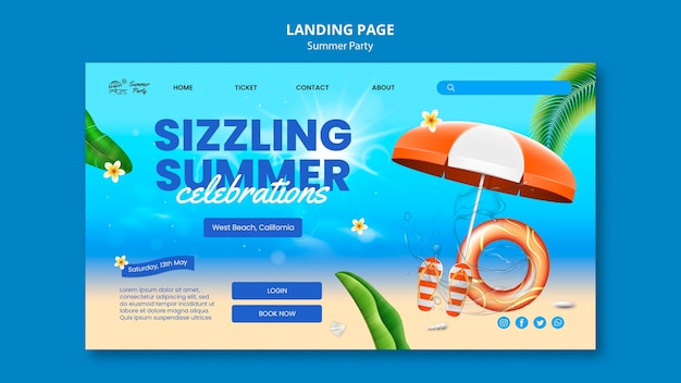 Free PSD summer party landing page template