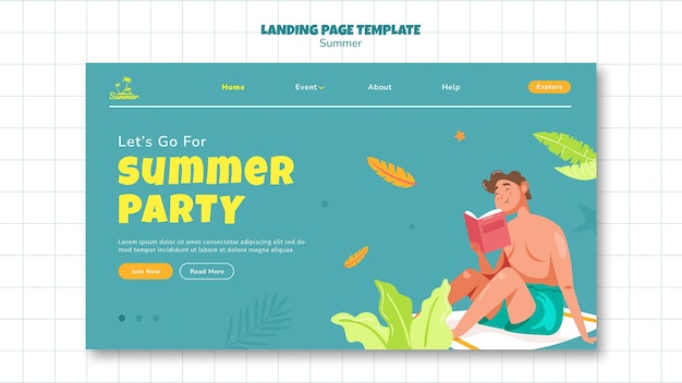 Free PSD summer party landing page template