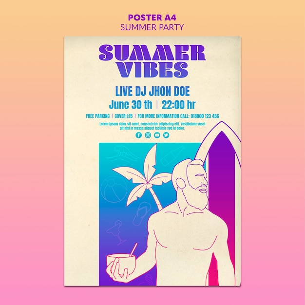 Summer party poster template theme