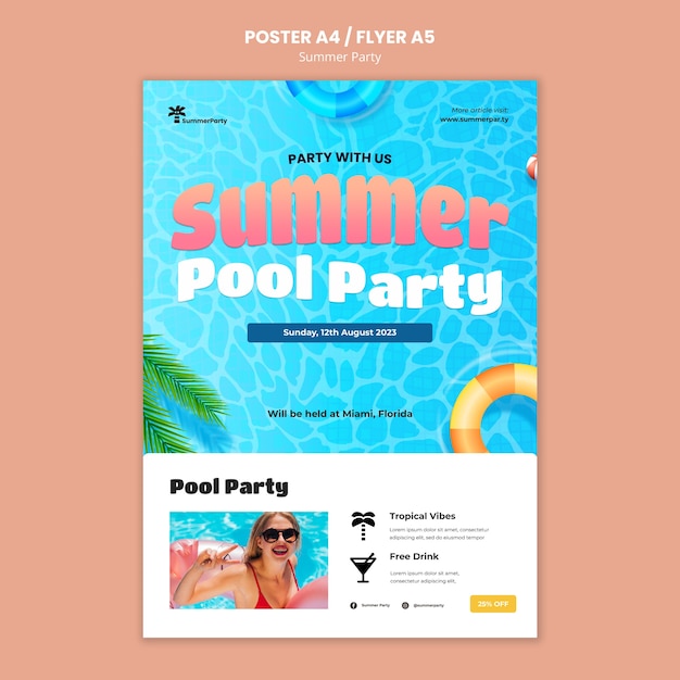 Free PSD summer party poster template