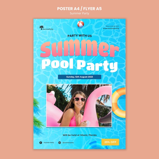 Free PSD summer party poster template