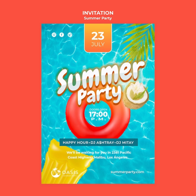 무료 PSD 여름 파티 템플릿 디자인
