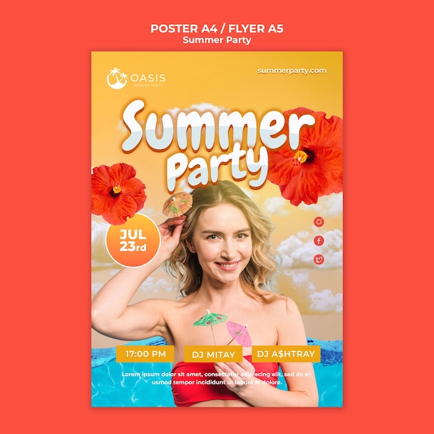 Бесплатный PSD Дизайн шаблона летней вечеринки