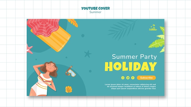 Бесплатный PSD Шаблон обложки для летней вечеринки на youtube