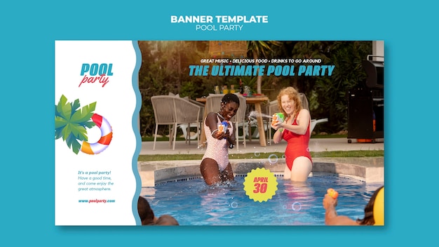 Summer pool party horizontal banner template