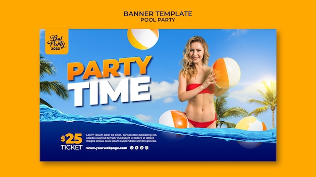 Summer pool party horizontal banner template