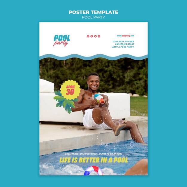 Summer pool party vertical poster template