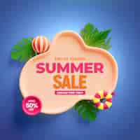 Free PSD summer sale banner discount poster with 3d summer element composition