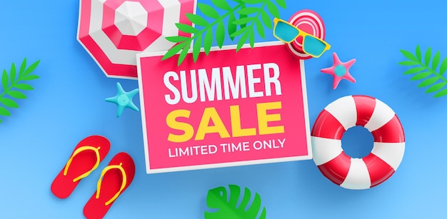 Free PSD summer sale banner template with beach elements