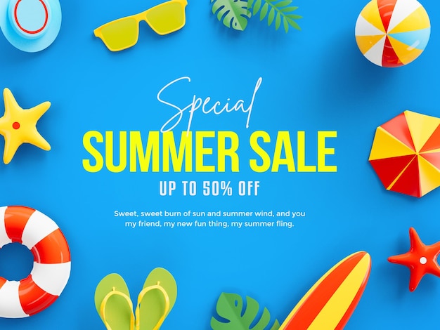 Free PSD summer sale banner template with summer beach elements