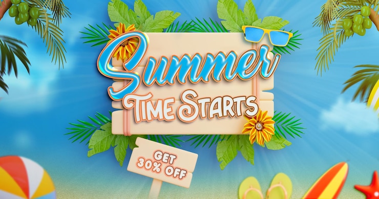 Free PSD summer sale facebook post banner template with colorful beach elements