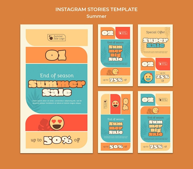 Collezione di storie di vendita estiva di instagram