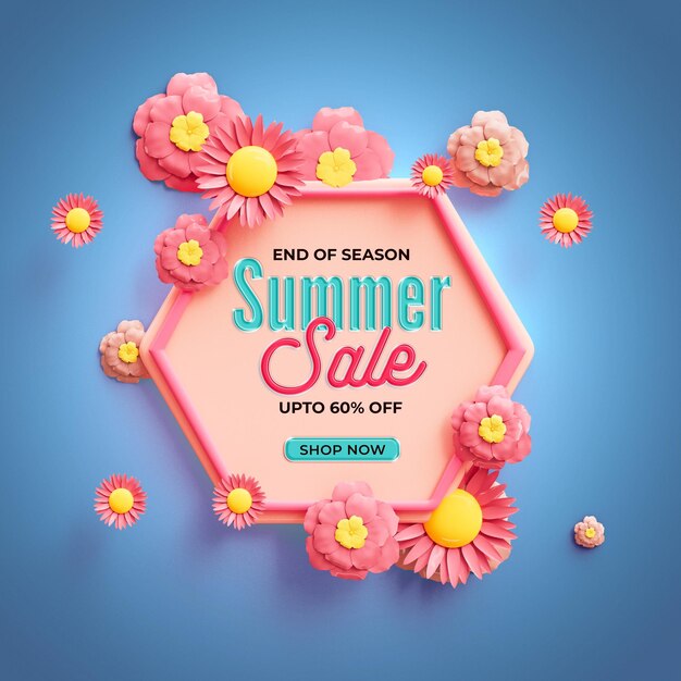 Summer sale social media post banner template with flowers frame