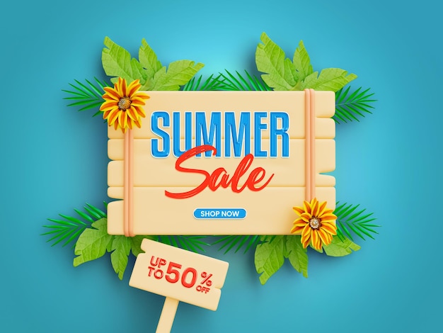 Free PSD summer sale up to 50 percent off social media post template