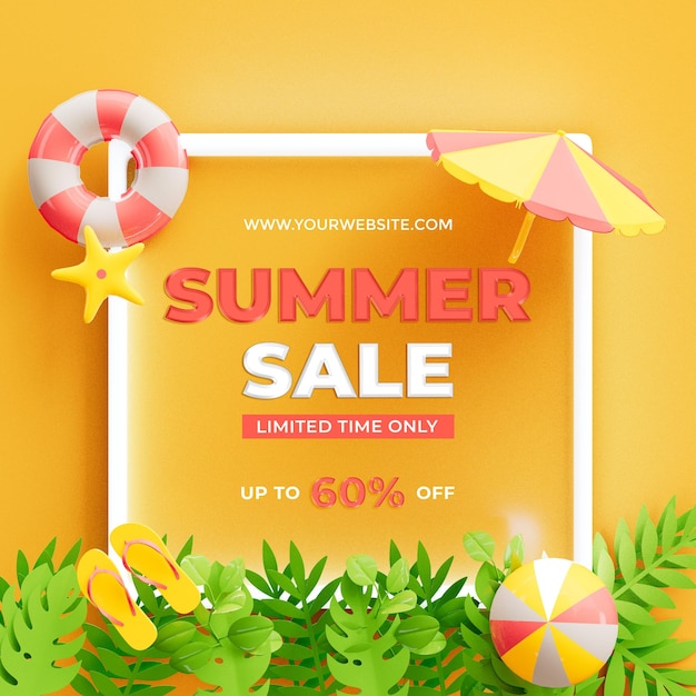 Free PSD summer sale up to 60 percent off social media post template