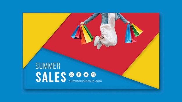 Free PSD summer sales banner template with colorful triangular shapes