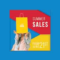 Free PSD summer sales banner template with colorful triangular shapes
