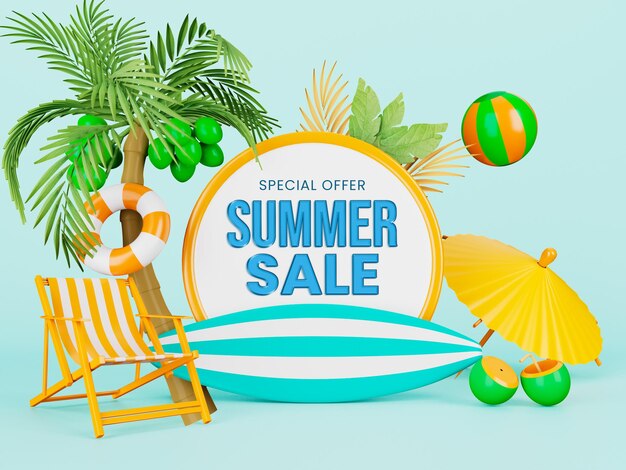 summer sales discount promotion on beach online shopping campaign banner template
