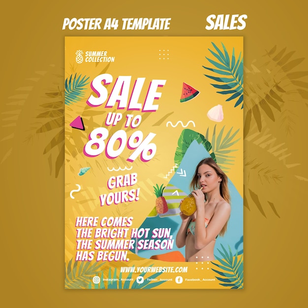 Бесплатный PSD Шаблон печати летних распродаж