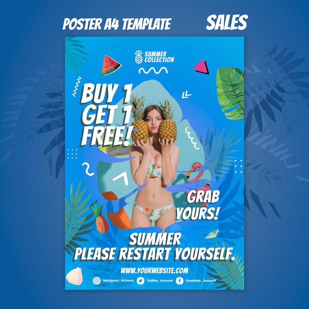 Бесплатный PSD Шаблон печати летних распродаж