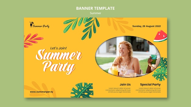 Summer season banner template with leaves