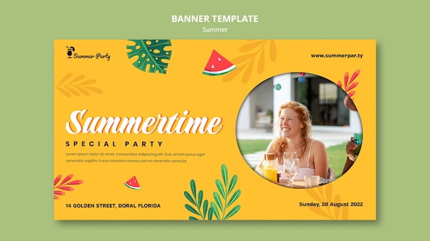 Summer season banner with watermelon