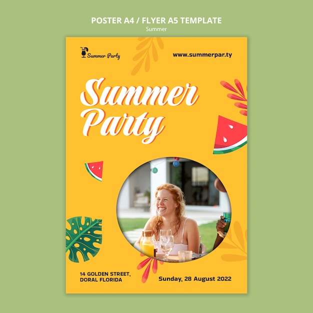 Summer season flyer template with leaves