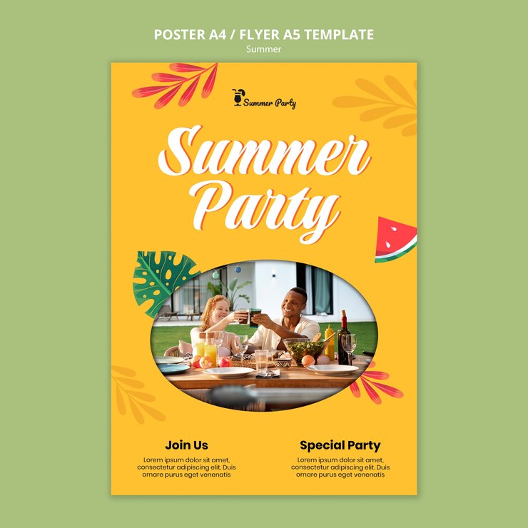 Free PSD summer season flyer template with watermelon