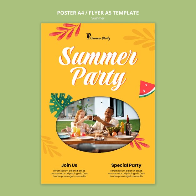 Summer season flyer template with watermelon