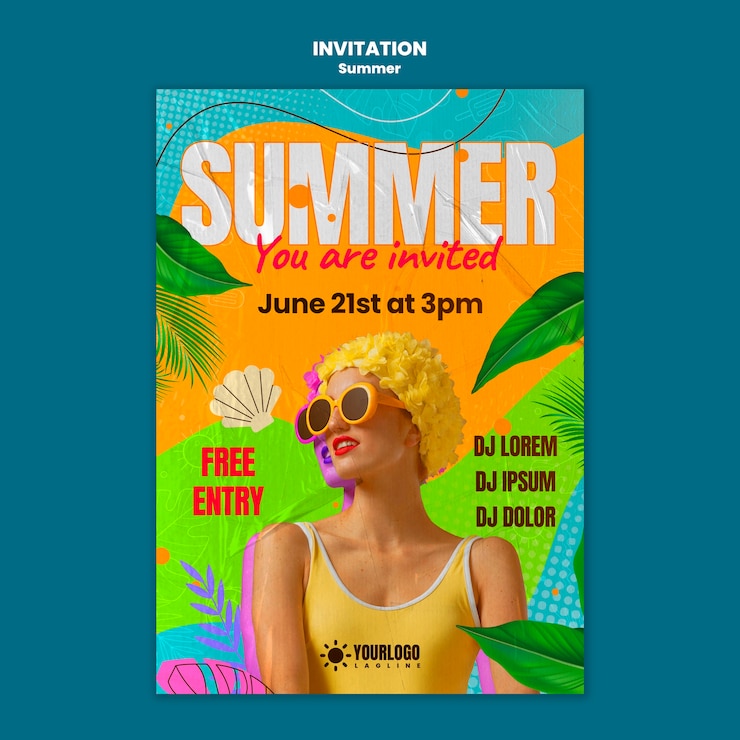 Free PSD summer season invitation template