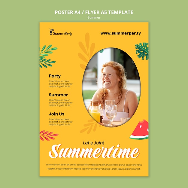 Бесплатный PSD Шаблон плаката летнего сезона с арбузом