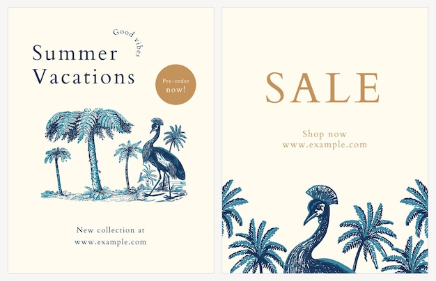 Summer shop flyer templates psd in blue tone