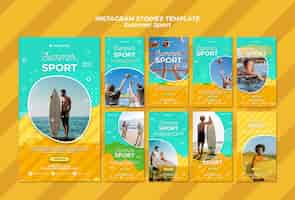PSD gratuito concetto del modello di storie del instagram di sport di estate