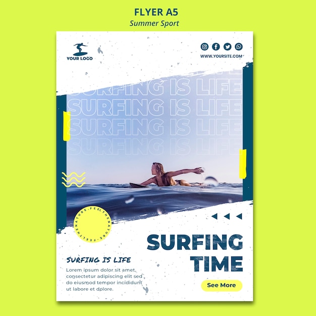 Free PSD summer surfing time poster template