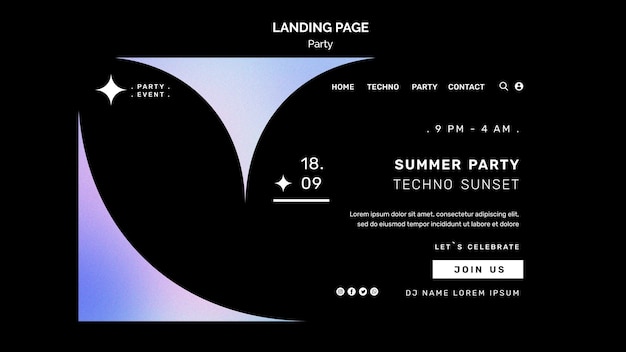 Summer techno party landing page