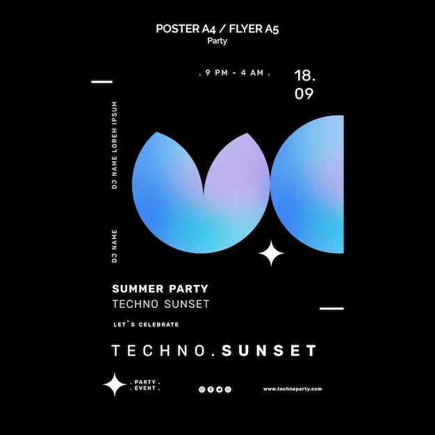 Summer techno party poster template