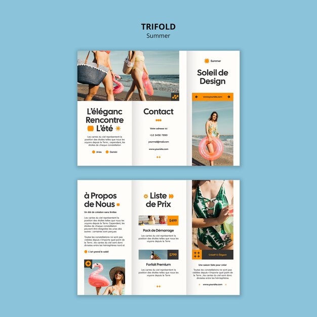 summer-themed trifold brochure for soleil de design.