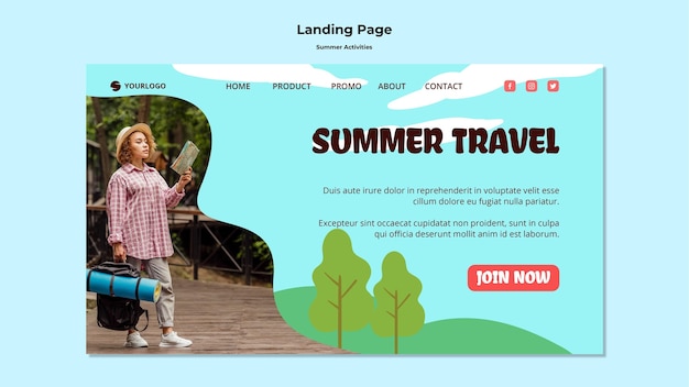 Free PSD summer travel landing page template