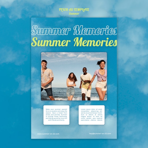 Free PSD summer vertical flyer template with people on the beach