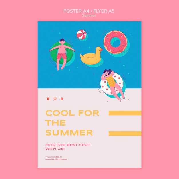 Summer vertical poster template with people at the pool