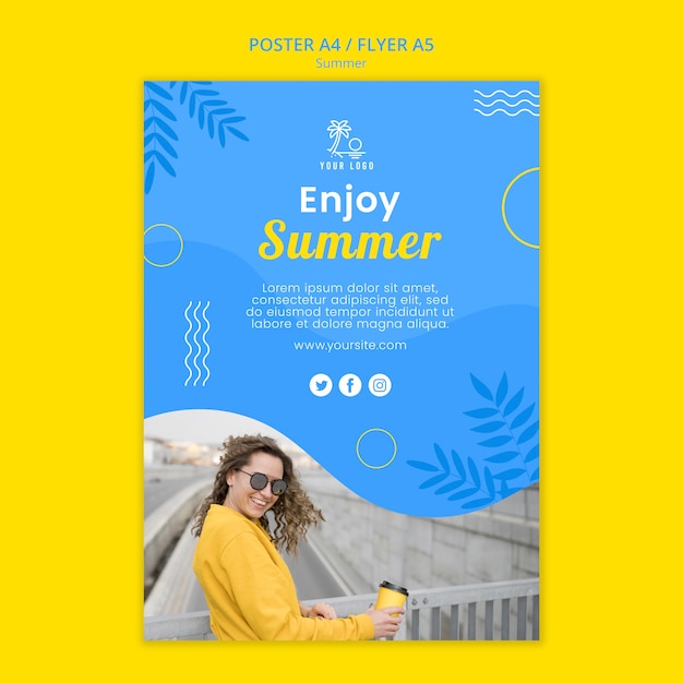 Free PSD summertime daylight and woman poster template