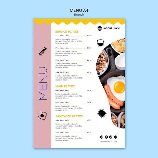 PSD gratuito modello di menu cibo brunch domenicale