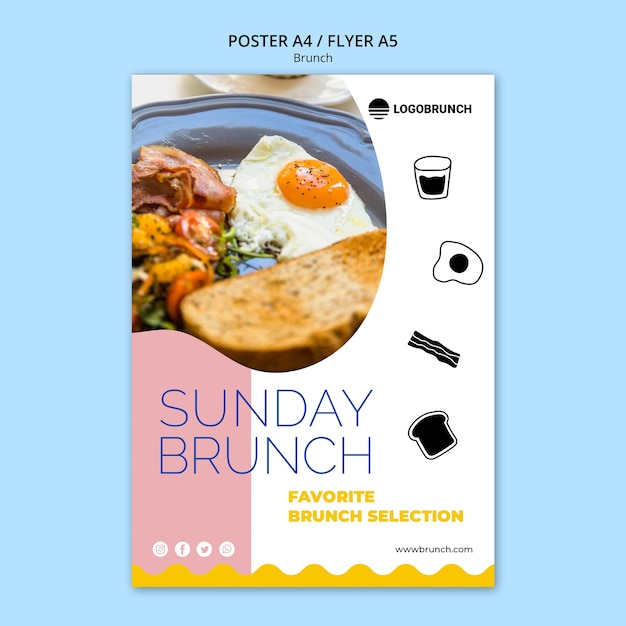 PSD gratuito modello del manifesto dell'alimento del brunch di domenica