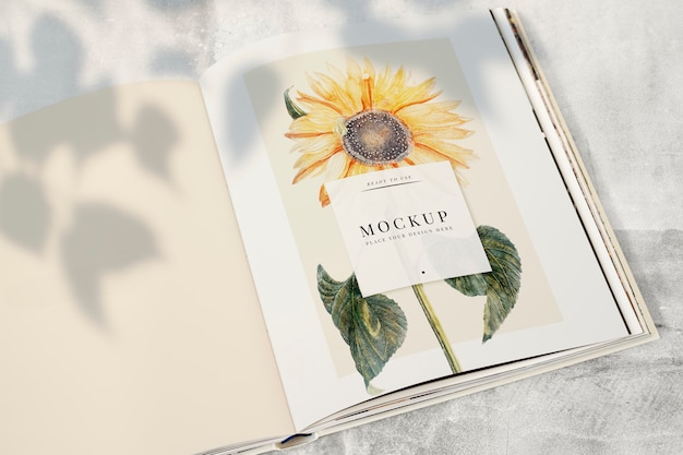 Sunflower on a magazine mockup with a blank space